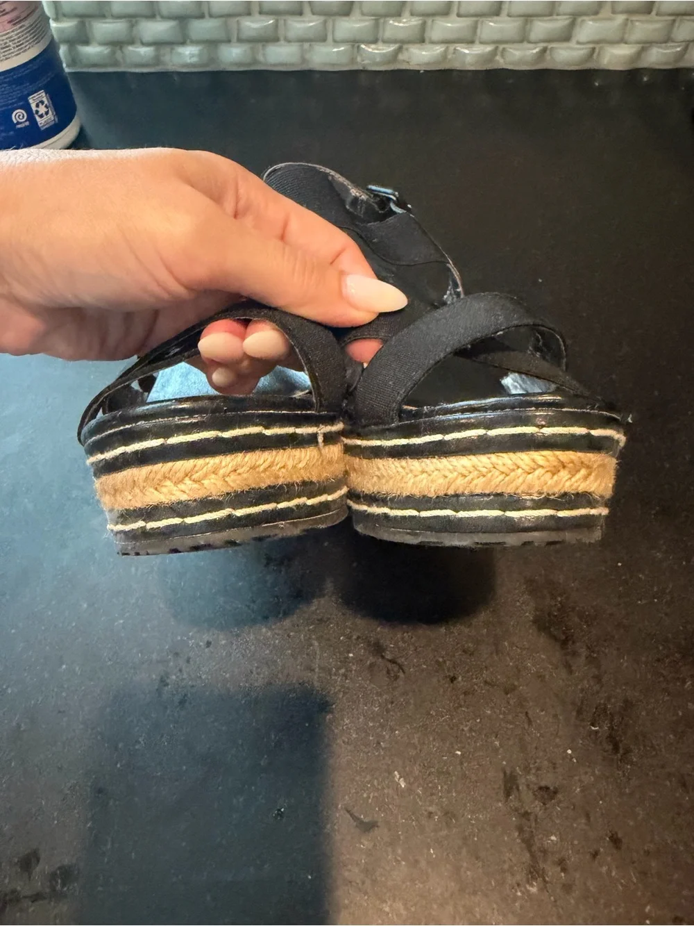 Charles by Charles David Black and tan espadrille wedges size 7